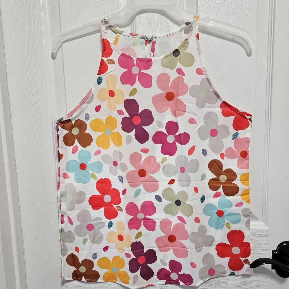 Summer womans tank top. Retro flowers sz M